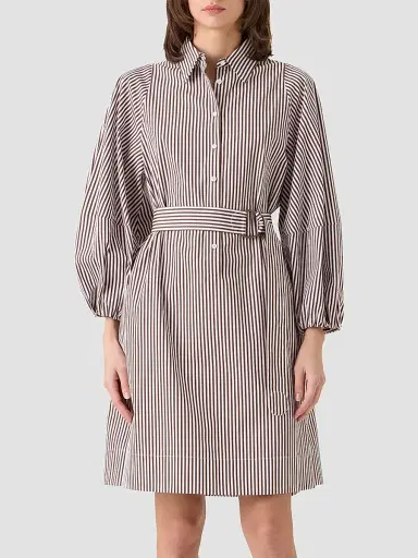 Akris punto Women's Striped Cotton Belted Shirtdress - Mocca Cream - Size 16 | Thumbnail 4