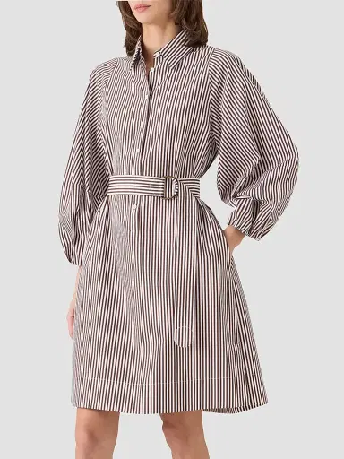 Akris punto Women's Striped Cotton Belted Shirtdress - Mocca Cream - Size 16 | Thumbnail 6