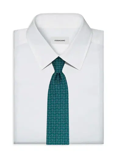 Ferragamo Men's Gancini Two-Tone Silk Tie - Verde Scuro | Thumbnail 2