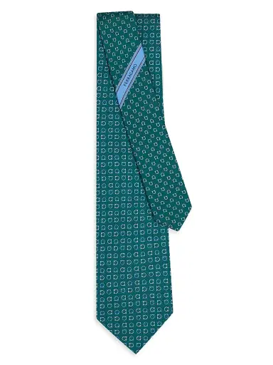 Ferragamo Men's Gancini Two-Tone Silk Tie - Verde Scuro | Thumbnail 3