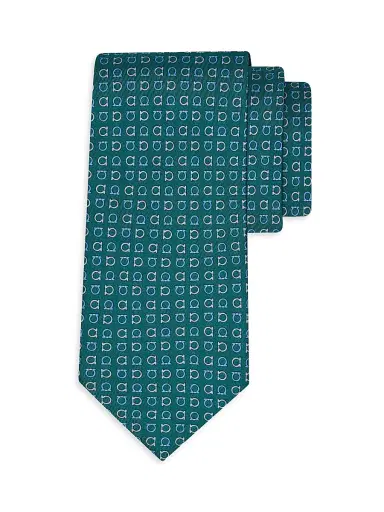 Ferragamo Men's Gancini Two-Tone Silk Tie - Verde Scuro | Thumbnail 1