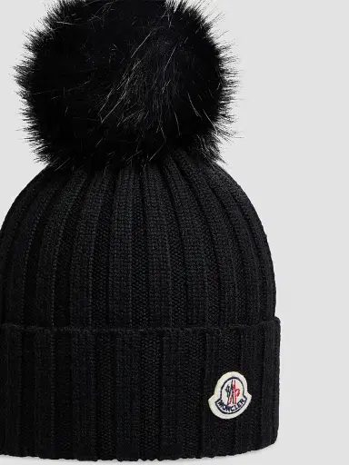 Moncler Women's Beanie Hat in Wool - Black | Thumbnail 3 Moncler Women's Beanie Hat in Wool - Black | Thumbnail 3