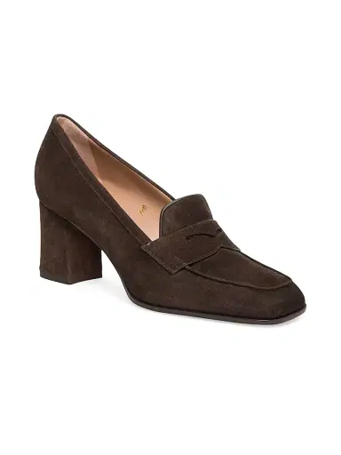 Santoni Women's Carla 65MM Suede Penny Loafer Pumps - Dark Brown - Size 12 | Thumbnail 2 Santoni Women's Carla 65MM Suede Penny Loafer Pumps - Dark Brown - Size 12 | Thumbnail 2