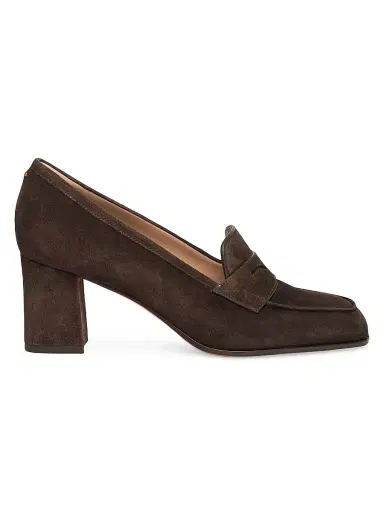 Santoni Women's Carla 65MM Suede Penny Loafer Pumps - Dark Brown - Size 12 | Thumbnail 1 Santoni Women's Carla 65MM Suede Penny Loafer Pumps - Dark Brown - Size 12 | Thumbnail 1