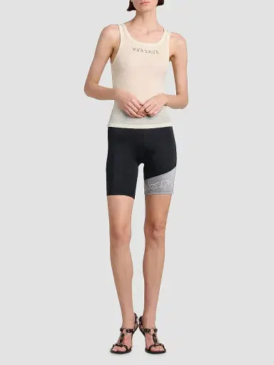 Versace Women's La Vacanza Crystal Logo Rib-Knit Tank - Cream - Size 12 | Thumbnail 2 Versace Women's La Vacanza Crystal Logo Rib-Knit Tank - Cream - Size 12 | Thumbnail 2