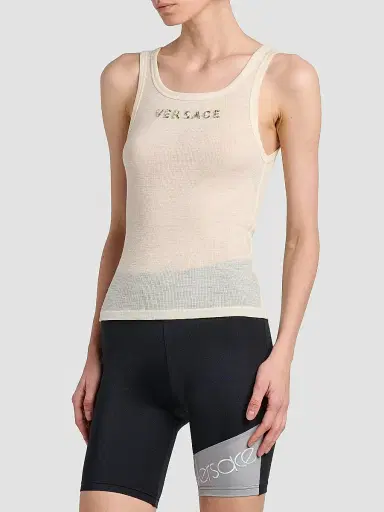 Versace Women's La Vacanza Crystal Logo Rib-Knit Tank - Cream - Size 12 | Thumbnail 4 Versace Women's La Vacanza Crystal Logo Rib-Knit Tank - Cream - Size 12 | Thumbnail 4