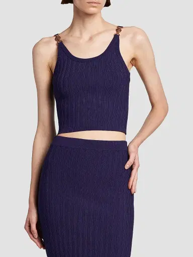 Versace Women's La Vacanza Mesh Rib-Knit Hardware Top - Purple - Size 12 | Thumbnail 3 Versace Women's La Vacanza Mesh Rib-Knit Hardware Top - Purple - Size 12 | Thumbnail 3