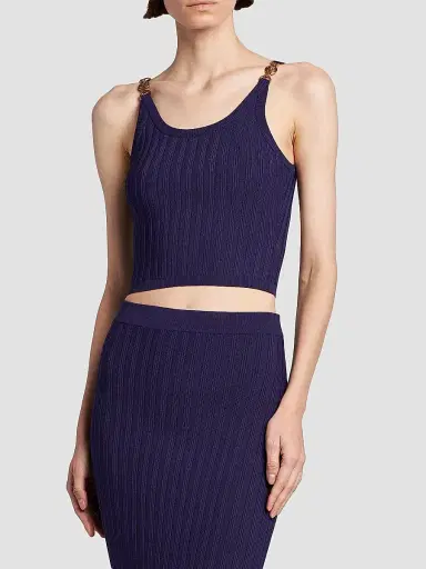 Versace Women's La Vacanza Mesh Rib-Knit Hardware Top - Purple - Size 12 | Thumbnail 4 Versace Women's La Vacanza Mesh Rib-Knit Hardware Top - Purple - Size 12 | Thumbnail 4