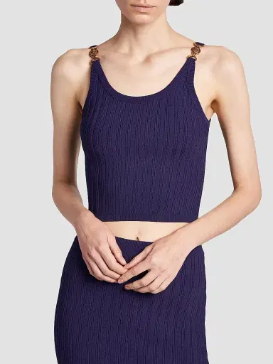 Versace Women's La Vacanza Mesh Rib-Knit Hardware Top - Purple - Size 12 | Thumbnail 6 Versace Women's La Vacanza Mesh Rib-Knit Hardware Top - Purple - Size 12 | Thumbnail 6