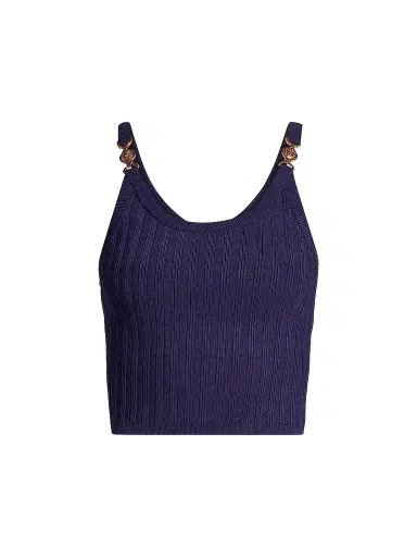 Versace Women's La Vacanza Mesh Rib-Knit Hardware Top - Purple - Size 12 | Thumbnail 1 Versace Women's La Vacanza Mesh Rib-Knit Hardware Top - Purple - Size 12 | Thumbnail 1