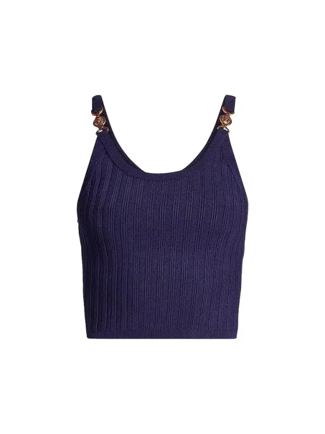Versace Women's La Vacanza Mesh Rib-Knit Hardware Top - Purple