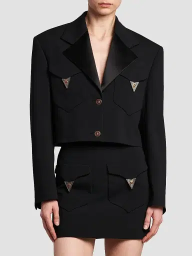 Versace Women's La Vacanza Hardware-Embellished Wool Crop Blazer | Thumbnail 3 Versace Women's La Vacanza Hardware-Embellished Wool Crop Blazer | Thumbnail 3