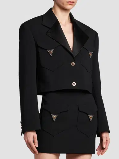 Versace Women's La Vacanza Hardware-Embellished Wool Crop Blazer | Thumbnail 4 Versace Women's La Vacanza Hardware-Embellished Wool Crop Blazer | Thumbnail 4