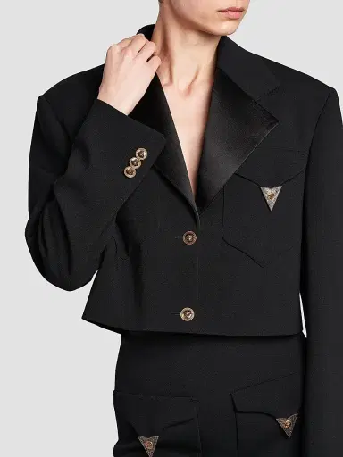 Versace Women's La Vacanza Hardware-Embellished Wool Crop Blazer - Black - Size 12 | Thumbnail 6 Versace Women's La Vacanza Hardware-Embellished Wool Crop Blazer - Black - Size 12 | Thumbnail 6