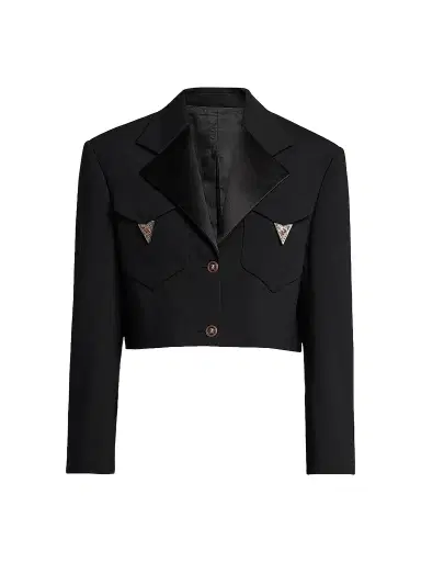 Versace Women's La Vacanza Hardware-Embellished Wool Crop Blazer | Thumbnail 1 Versace Women's La Vacanza Hardware-Embellished Wool Crop Blazer | Thumbnail 1