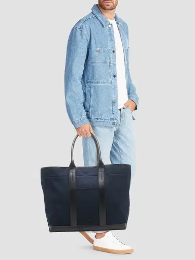 Tom Ford Men's Canvas & Leather Large Tote - Navy Black | Thumbnail 2 Tom Ford Men's Canvas & Leather Large Tote - Navy Black | Thumbnail 2