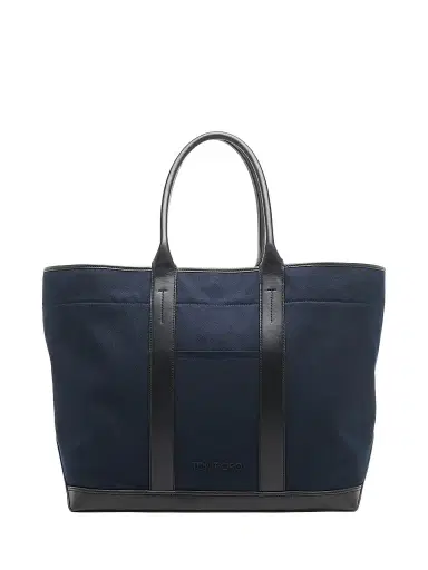 Tom Ford Men's Canvas & Leather Large Tote - Navy Black | Thumbnail 1 Tom Ford Men's Canvas & Leather Large Tote - Navy Black | Thumbnail 1