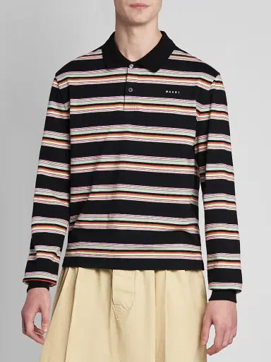 Marni Men's Striped Cotton Slim-Fit Polo Shirt - Pale Mint | Thumbnail 4