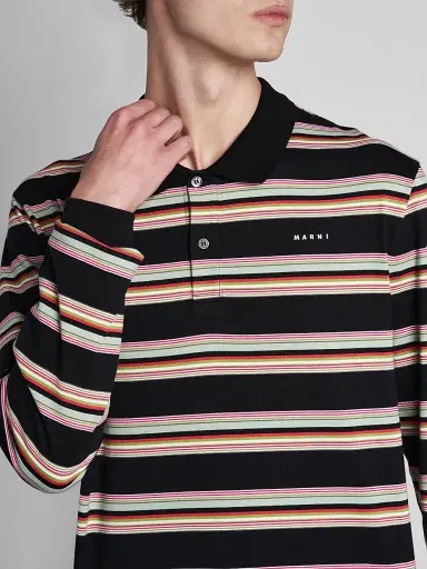 Marni Men's Striped Cotton Slim-Fit Polo Shirt - Pale Mint | Thumbnail 5
