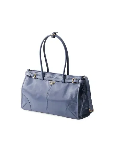 Prada Women's Bonnie Large Leather Top Handle Bag - Blue Gold | Thumbnail 2 Prada Women's Bonnie Large Leather Top Handle Bag - Blue Gold | Thumbnail 2