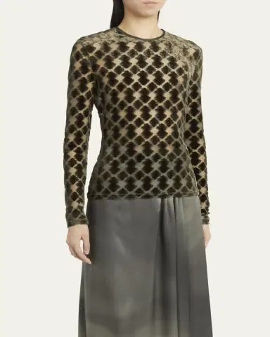 Giorgio Armani Velvet Jersey Jacquard Long-Sleeve Top | Thumbnail 4