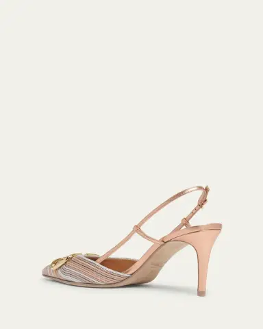 Valentino Garavani 80mm VLogo Signature Metallic Slingback Pumps with Cornely Embroidery | Thumbnail 2 Valentino Garavani 80mm VLogo Signature Metallic Slingback Pumps with Cornely Embroidery | Thumbnail 2