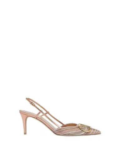 Valentino Garavani 80mm VLogo Signature Metallic Slingback Pumps with Cornely Embroidery | Thumbnail 1 Valentino Garavani 80mm VLogo Signature Metallic Slingback Pumps with Cornely Embroidery | Thumbnail 1