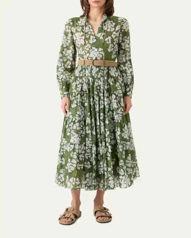 Akris punto Floral Cotton Muslin Tiered Midi Shirtdress | Thumbnail 2 Akris punto Floral Cotton Muslin Tiered Midi Shirtdress | Thumbnail 2