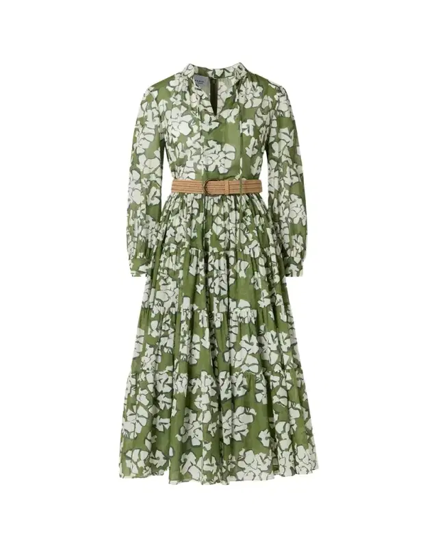Akris punto Floral Cotton Muslin Tiered Midi Shirtdress