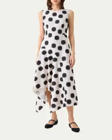 Akris punto Sleeveless Fringed Polka-Dot Jacquard Midi Dress | Thumbnail 2
