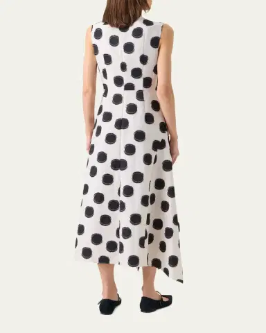 Akris punto Sleeveless Fringed Polka-Dot Jacquard Midi Dress | Thumbnail 3