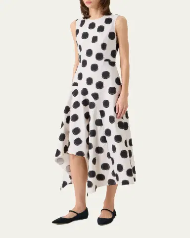Akris punto Sleeveless Fringed Polka-Dot Jacquard Midi Dress | Thumbnail 4