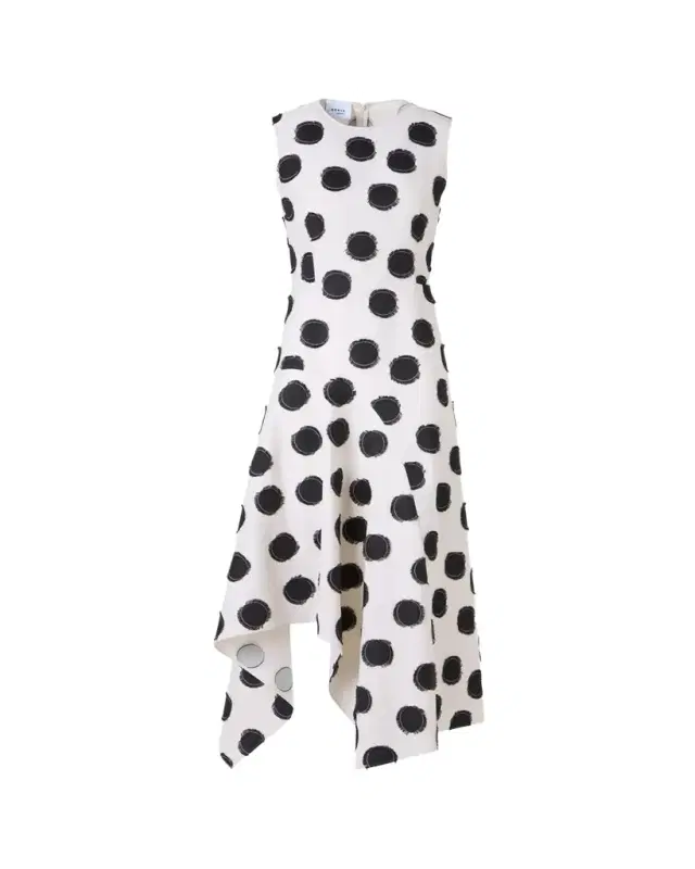 Sleeveless Fringed Polka-Dot Jacquard Midi Dress