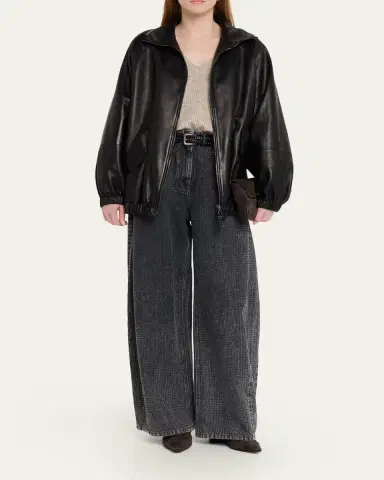 Brunello Cucinelli Leather Zip-Front Jacket | Thumbnail 2 Brunello Cucinelli Leather Zip-Front Jacket | Thumbnail 2