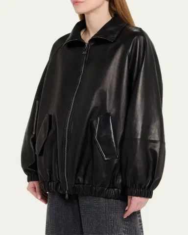 Brunello Cucinelli Leather Zip-Front Jacket | Thumbnail 4 Brunello Cucinelli Leather Zip-Front Jacket | Thumbnail 4