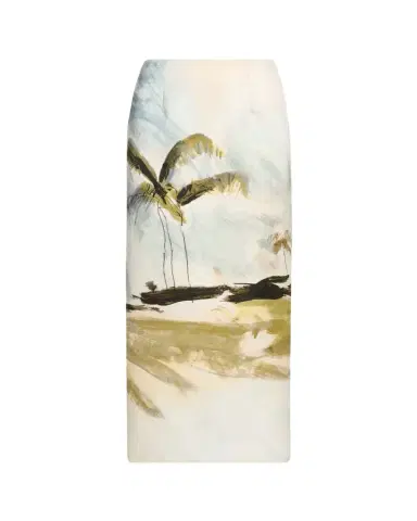 Oscar de la Renta Palm Tree Satin Midi Pencil Skirt | Thumbnail 1