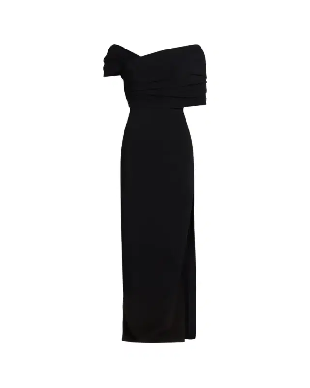 Asymmetric Draped Off-The-Shoulder Column Gown
