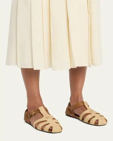 Miu Miu Raffia and Leather Fisherman Sandals | Thumbnail 2