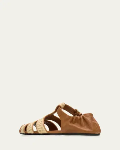 Miu Miu Raffia and Leather Fisherman Sandals | Thumbnail 4