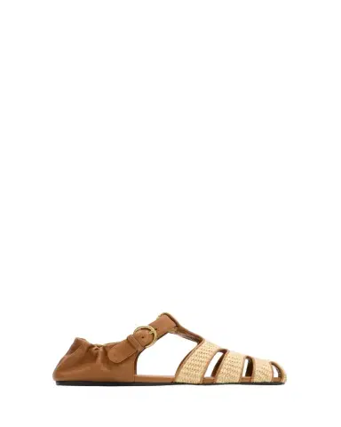 Miu Miu Raffia and Leather Fisherman Sandals | Thumbnail 1