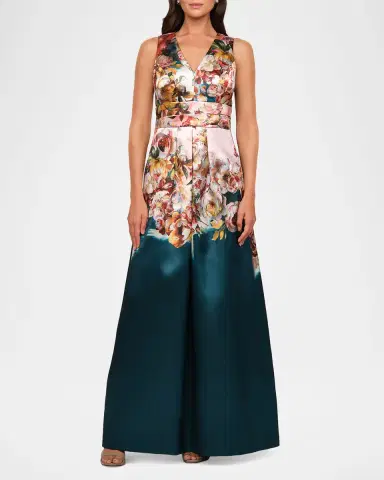 Kay Unger New York Mariah Sleeveless Floral Mikado Gown | Thumbnail 2