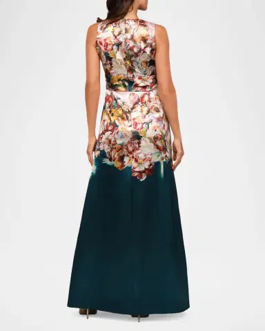 Kay Unger New York Mariah Sleeveless Floral Mikado Gown | Thumbnail 3