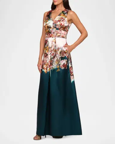Kay Unger New York Mariah Sleeveless Floral Mikado Gown | Thumbnail 4