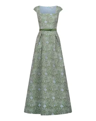 Kay Unger New York Constance Pleated Ombre Damask Jacquard Gown | Thumbnail 1 Kay Unger New York Constance Pleated Ombre Damask Jacquard Gown | Thumbnail 1