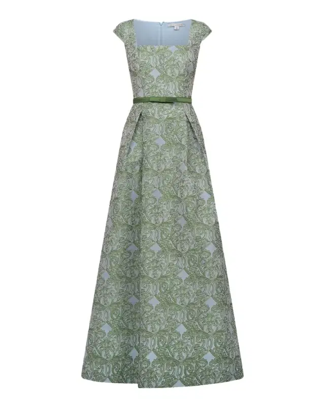 Constance Pleated Ombre Damask Jacquard Gown