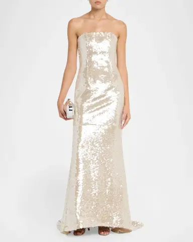 LaQuan Smith Strapless Lace-Up Sequined Trumpet Gown | Thumbnail 2