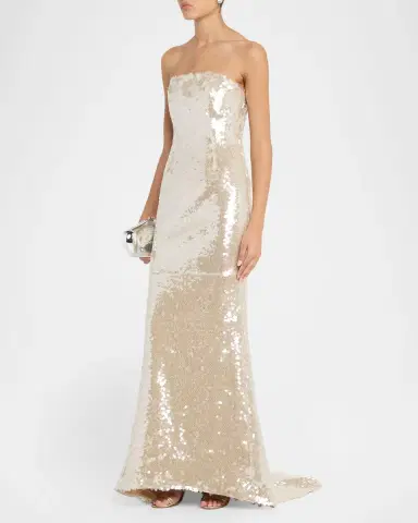 LaQuan Smith Strapless Lace-Up Sequined Trumpet Gown | Thumbnail 4