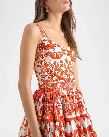 Dolce & Gabbana Majolica-Print Charmeuse Bustier Top | Thumbnail 3