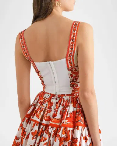 Dolce & Gabbana Majolica-Print Charmeuse Bustier Top | Thumbnail 4
