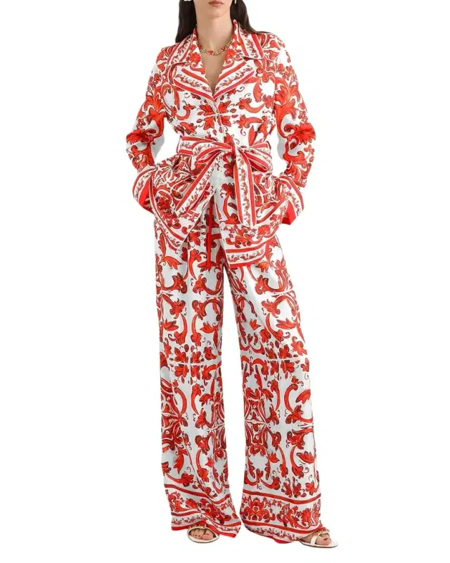 Dolce & Gabbana Majolica Silk Wide-Leg Pants